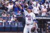New York Mets relief pitcher Ryne Stanek celebrates after a baseball game against the Texas Rangers, Sunday, Sept. 14, 2025, in New York. (AP Photo/Kena Betancur)