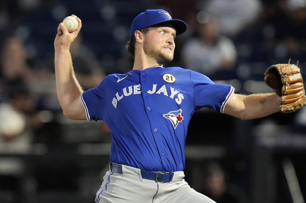 Toronto Blue Jays pitcher Trey Yesavage delivers to the Tampa Bay Rays during the first inning of a baseball game Monday, Sept. 15, 2025, in Tampa, Fla. (AP Photo/Chris O'Meara)