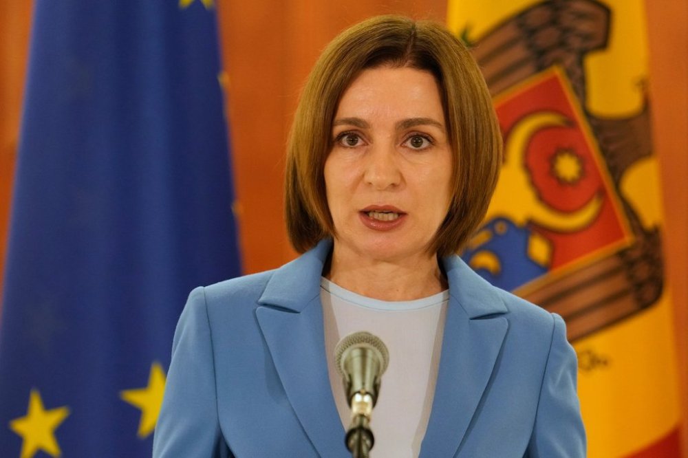 Moldova's President Maia Sandu speaks to the media after the parliamentary election, in Chisinau, Moldova, Monday, Sept. 29, 2025. (AP Photo/Vadim Ghirda)
