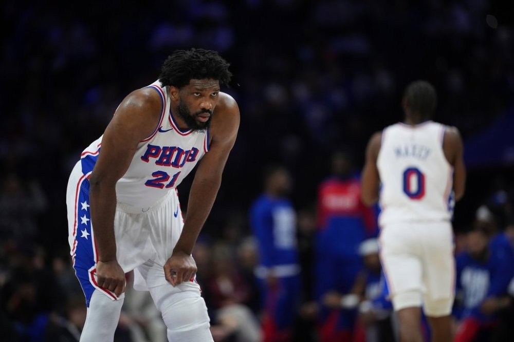 FILE - Philadelphia 76ers' Joel Embiid plays during an NBA basketball game, Saturday, Feb. 22, 2025, in Philadelphia. (AP Photo/Matt Slocum, File)