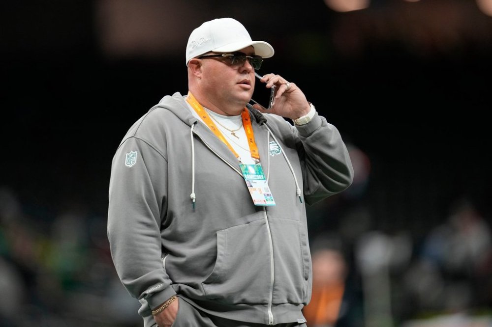 FILE - Philadelphia Eagles chief security officer Dom DiSandro stands on the field before the NFL Super Bowl 59 football game against the Kansas City Chiefs, Feb. 9, 2025, in New Orleans. (AP Photo/Abbie Parr, File)
