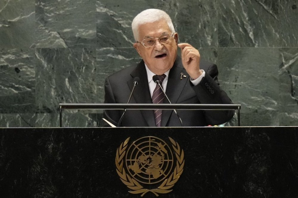 FILE - Palestinian President Mahmoud Abbas addresses the 79th session of the United Nations General Assembly, Sept. 26, 2024, at U.N. headquarters. (AP Photo/Frank Franklin II, File)