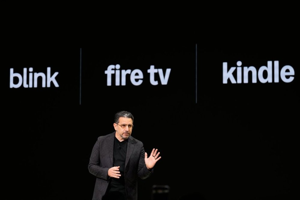 Panos Panay, senior vice president of devices and services at Amazon, speaks during an Amazon event in New York, Tuesday, Sept. 30, 2025. (AP Photo/Seth Wenig)