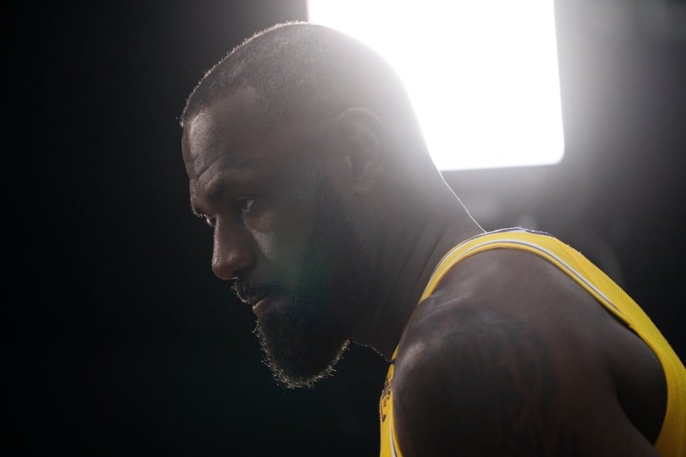 Los Angeles Lakers' LeBron James gives an interview during the NBA basketball team's media day in El Segundo, Calif., Monday, Sept. 29, 2025. (AP Photo/Jae C. Hong)