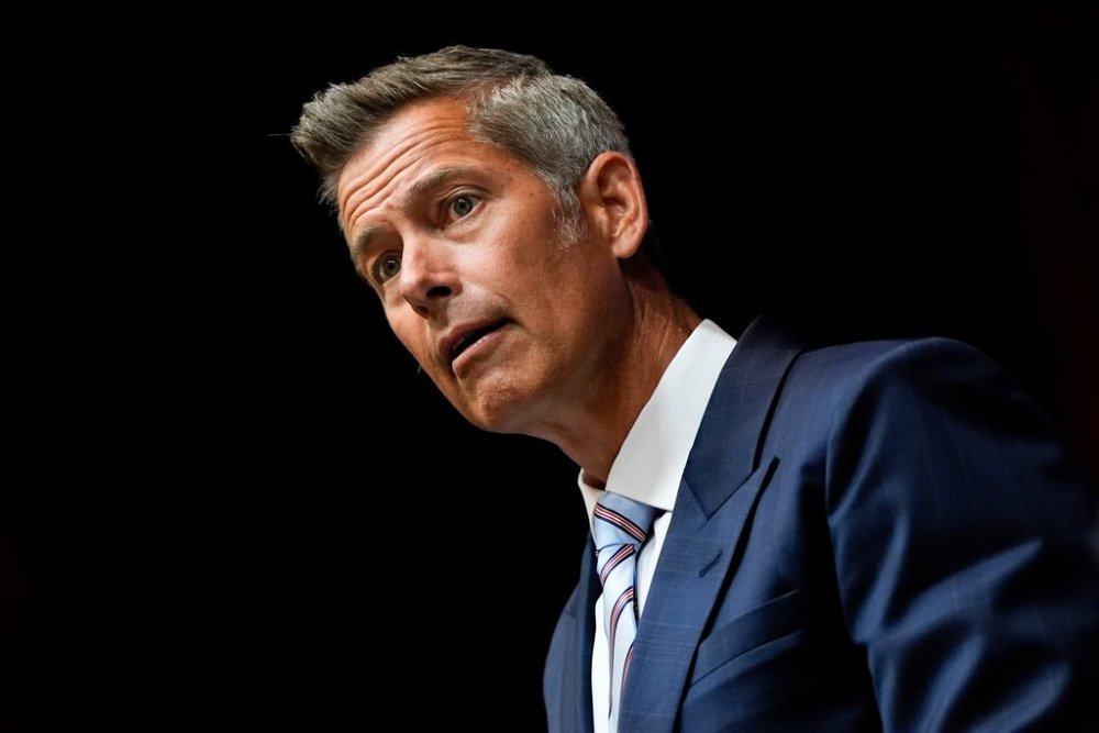 FILE - Transportation Secretary Sean Duffy speaks during a news conference Aug. 5, 2025, at the Department of Transportation in Washington. (AP Photo/Julia Demaree Nikhinson, File)
