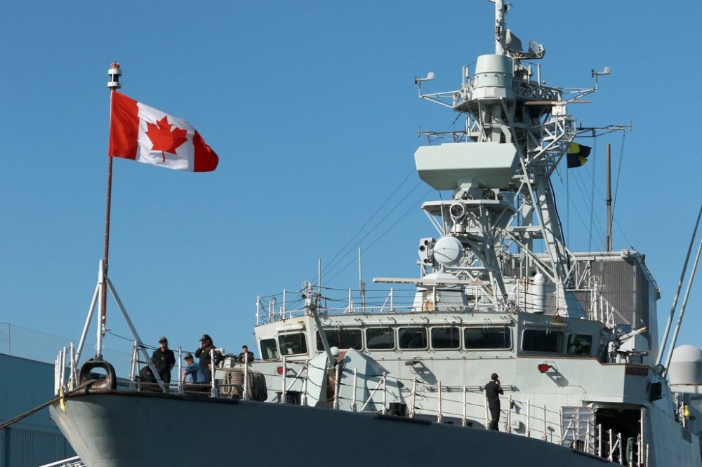 HMCS Yellowknife, a Kingston-class coastal defence vessel, at the Ogden Point Breakwater District in Victoria on Sunday, Sept. 17, 2023. THE CANADIAN PRESS/Chad Hipolito