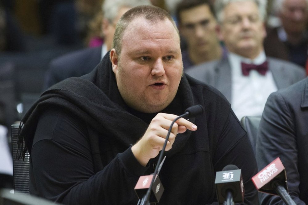FILE - Internet entrepreneur Kim Dotcom speaks during the Intelligence and Security select committee hearing at Parliament in Wellington, New Zealand, on July 3, 2013. (Mark Mitchell/New Zealand Herald via AP, File)