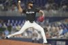 Miami Marlins starting pitcher Sandy Alcantara throws during the fifth inning of a baseball game against the Detroit Tigers, Friday, Sept. 12, 2025, in Miami. (AP Photo/Lynne Sladky)