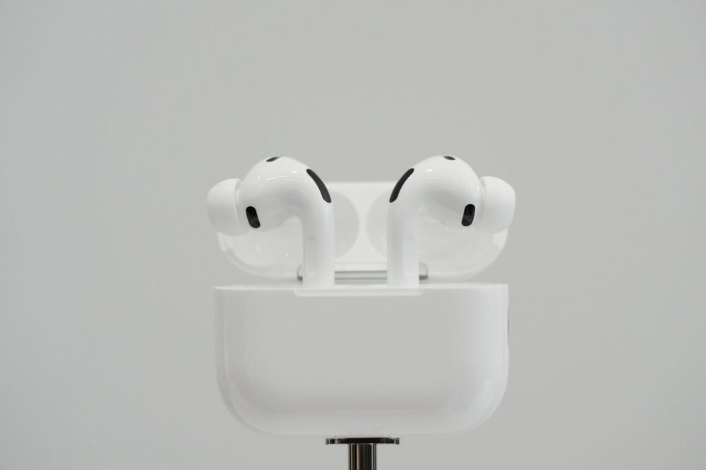 The AirPods Pro 3 are displayed during an announcement of new products at Apple Park on Tuesday, Sept. 9, 2025, in Cupertino, Calif. (AP Photo/Godofredo A. Vásquez)