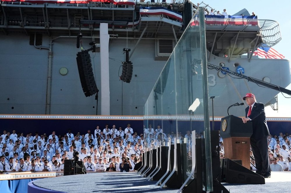 President Donald Trump speaks during a celebration for the 250th anniversary of the U.S. Navy aboard the USS Harry S. Truman at Naval Station Norfolk, Sunday Oct. 5, 2025 in Norfolk, Va. (AP Photo/Alex Brandon)