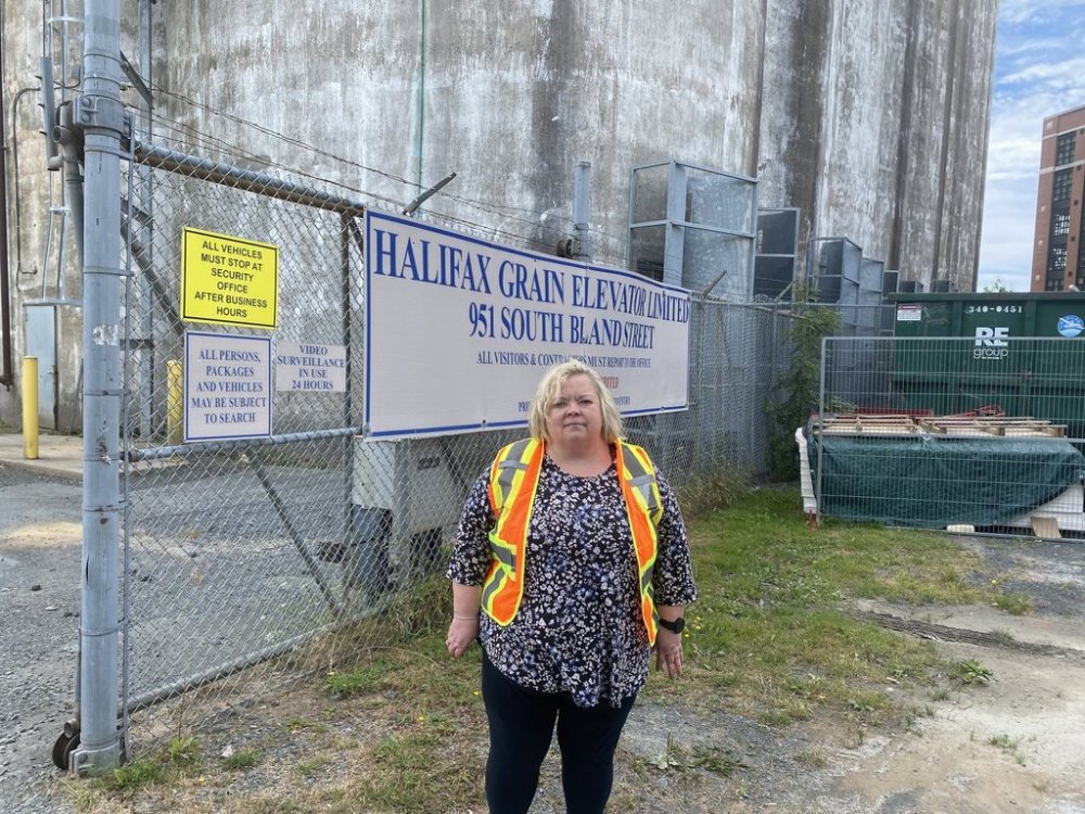 Kim Batherson, general manager of Halifax Grain Elevator Limited, shown outside the facility at the Port of Halifax on Wednesday Aug. 20, 2025. THE CANADIAN PRESS/Keith Doucette