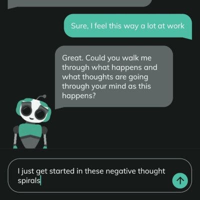 This image provided by Dartmouth in September 2025, depicts a text message exchange with the Therabot generative AI chatbot for mental health treatment. (Michael Heinz, Nicholas Jacobson/Dartmouth via AP)