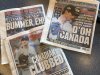 Daily New York newspapers detailing the Yankees' Game 2 loss in Toronto are spread out on a table at Yankee Stadium in New York on Monday, Oct. 6, 2025. THE CANADIAN PRESS/Greg Strong