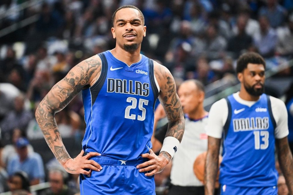 FILE - Dallas Mavericks forward P.J. Washington reacts during an NBA basketball game against the Brooklyn Nets, Monday, March 31, 2025, in Dallas, Texas. (AP Photo/Albert Pena, File)