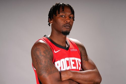 FILE - Houston Rockets' Dorian Finney-Smith poses for a photograph during an NBA basketball media day Monday, Sept. 29, 2025, in Houston. (AP Photo/David J. Phillip, File)
