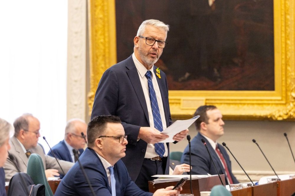 Finance Minister John Lohr tables the provincial budget at Province House in Halifax on Tuesday, Feb. 18, 2025. THE CANADIAN PRESS/Kelly Clark