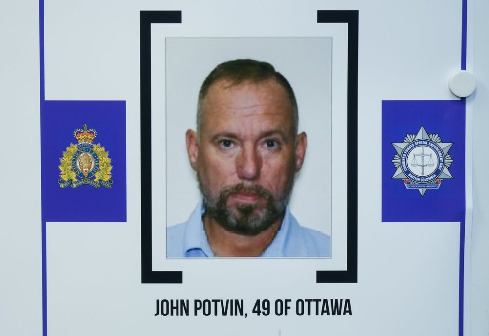 A photo of John Potvin is displayed during an RCMP news conference about Rabih Alkhalil, in Surrey, B.C., on Monday, Sept. 8, 2025. THE CANADIAN PRESS/Darryl Dyck