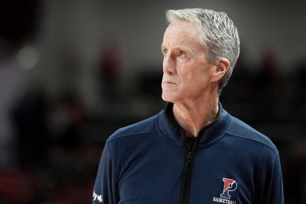FILE - Then-Penn head coach Steve Donahue looks on during the first half of an NCAA college basketball game against Houston, Saturday, Dec. 30, 2023, in Houston. (AP Photo/Eric Christian Smith, File)