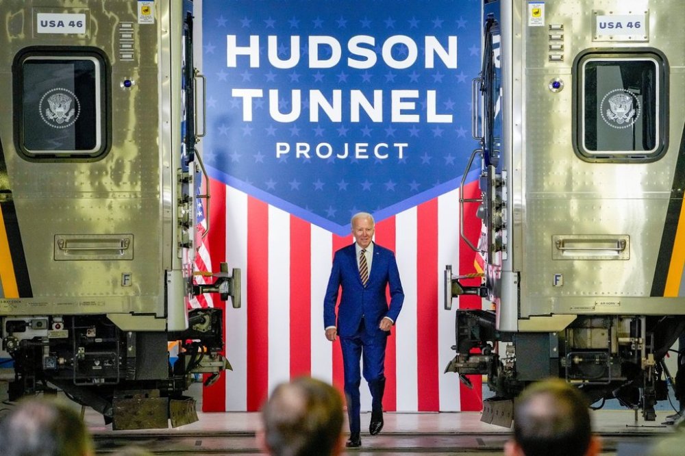 FILE - President Joe Biden arrives at the construction site of the Hudson Tunnel Project, Jan. 31, 2023, in New York. (AP Photo/John Minchillo, File)