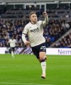 West Ham United's Jarrod Bowen celebrates scoring their side's first goal during the English Premier League soccer match between Everton and West Ham United at the Hill Dickinson Stadium, Liverpool, England, Monday, Sept. 29, 2025. (Martin Rickett/PA via AP)