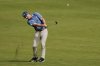 Max Greyserman, of the U.S., hits from the fairway on the first hole during the fourth round of the Baycurrent Classic golf tournament at the Yokohama Country Club in Yokohama, near Tokyo, Sunday, Oct. 12, 2025. (AP Photo/Hiro Komae)
