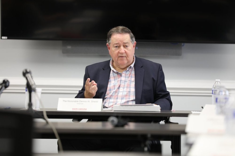 South Carolina Election Commission Chairman Dennis Shedd speaks at the commission's meeting on Wednesday, Oct. 15, 2025, in Columbia, S.C. (AP Photo/Jeffrey Collins)