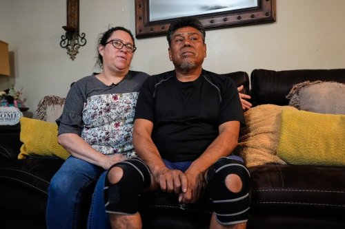 Celia Monreal and her husband Jorge, respond to a question during an interview at their home Wednesday, Oct. 8, 2025, in Tyler, Texas. (AP Photo/Tony Gutierrez)