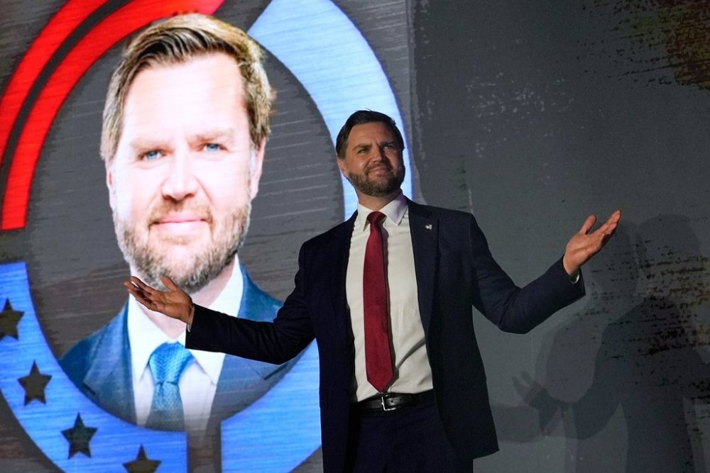 Vice President JD Vance takes the stage during a