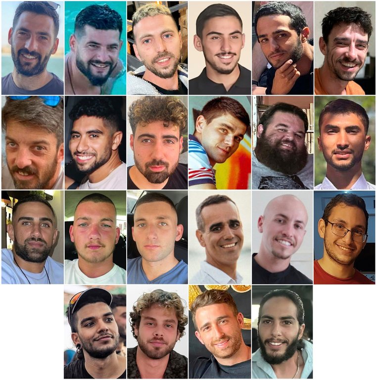 FILE - This combo of images provided by the Hostages and Missing Families Forum, shows Israeli hostages, top row from left, Gali Berman, Ziv Berman, Elkana Bohbot, Rom Braslavski, Nimrod Cohen, Ariel Cunio; second row from from left, David Cunio, Evyatar David, Guy Gilboa-Dalal, Maksym Harkin, Eitan Horn, Bipin Joshi; third row from left, Segev Kalfon, Bar Kupershtein, Matan Angrest, Omri Miran, Eitan Mor, Tamir Nimrodi: bottom row from left, Yosef-Chaim Ohana, Alon Ohel, Avinatan Or, Matan Zangauker. (Hostages and Missing Families Forum via AP, File)