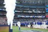 Blue Jays infielder Bo Bichette (11) takes the field during player introductions ahead of Game 1 of the World Series against the Los Angeles Dodgers in Toronto on Oct. 24, 2025. THE CANADIAN PRESS/Nathan Denette