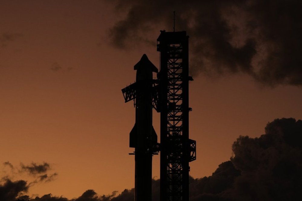 SpaceX's mega rocket Starship is prepared for a test flight from Starbase in Boca Chica, Texas, Monday, Oct. 13, 2025. (AP Photo/Eric Gay)