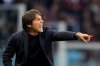 Napoli's head coach Antonio Conte directs his players during a Serie A soccer match between Torino FC and Napoli, Saturday, Oct. 18, 2025, in Turin, Italy. (Fabio Ferrari/LaPresse via AP)