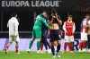 Red Star's Tomas Haendel reacts at the end of the Europa League opening phase soccer match between SC Braga and Red Star Belgrade in Braga, Portugal, Thursday, Oct. 23, 2025. (AP Photo/Luis Vieira)
