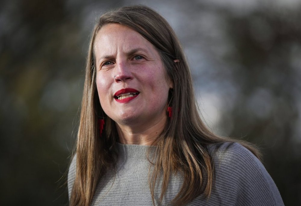 B.C. Housing Minister Christine Boyle, then an election candidate, speaks during a campaign stop in Vancouver, B.C., Thursday, Oct. 17, 2024. A video shared on social media by accounts claiming it shows Boyle actually shows a Maori content creator based in Australia performing a traditional haka dance. THE CANADIAN PRESS/Darryl Dyck