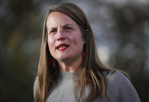 B.C. Housing Minister Christine Boyle, then an election candidate, speaks during a campaign stop in Vancouver, B.C., Thursday, Oct. 17, 2024. A video shared on social media by accounts claiming it shows Boyle actually shows a Maori content creator based in Australia performing a traditional haka dance. THE CANADIAN PRESS/Darryl Dyck