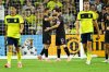 Inter Miami forward Lionel Messi (10) celebrates his goal with defender Jordi Alba, second from left, as Nashville SC midfielder Gastón Brugman (7) and defender Jack Maher (5) walk away during the second half of a MLS soccer match Saturday, Oct. 28, 2025, in Nashville, Tenn. (AP Photo/John Amis)