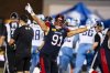 Montreal Alouettes' Isaac Adeyemi- Berglund (91) celebrates after a turnover during second half CFL action against the Toronto Argonauts in Montreal on Thursday, July 17, 2025. THE CANADIAN PRESS/Christopher Katsarov