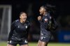 Vancouver Rise's Latifah Abdu (right) celebrates with teammate Jessika Cowart after scoring a goal against Ottawa Rapid FC during the first half of an NSL semifinal soccer match, in Burnaby, B.C., on Tuesday, Nov. 4, 2025. THE CANADIAN PRESS/Rich Lam