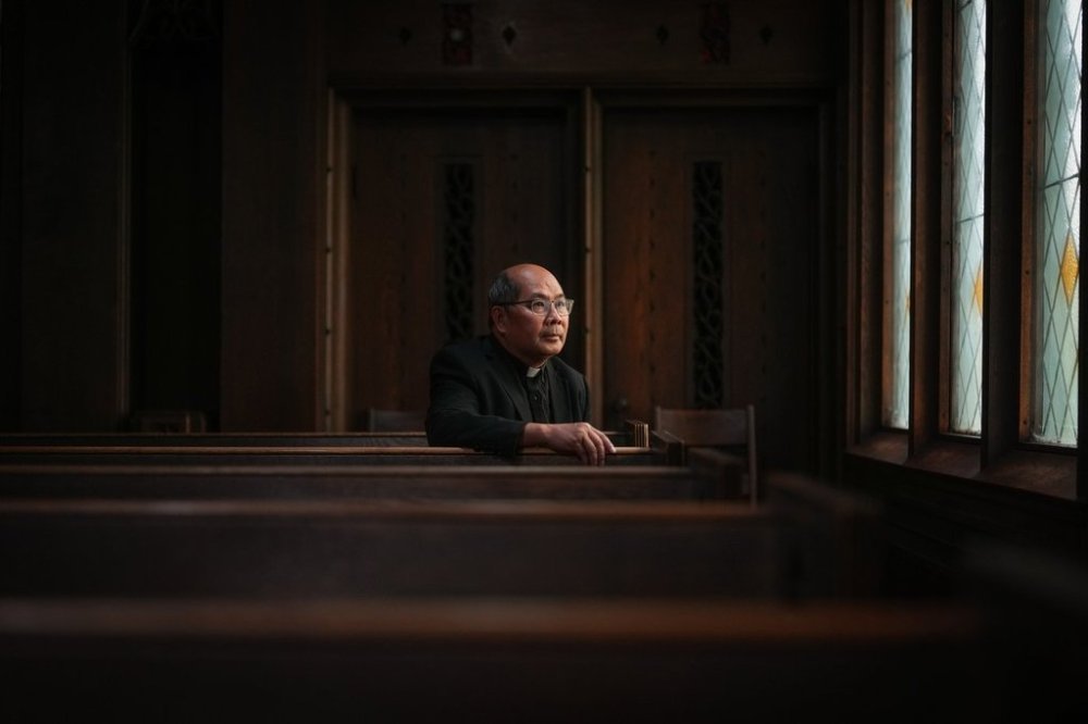 Pastor Francis Galvan poses for a photograph at Sacred Heart Parish, in Delta, B.C., on Tuesday, Oct. 21, 2025. After the driver of an SUV rammed into crowds at the Lapu Lapu festival in Vancouver in April, Galvan, who is of Filipino heritage, walked around the scene to hear people's stories, sprayed holy water in the neighbourhood, attended a memorial in downtown Vancouver and hosted gatherings and offered counselling. THE CANADIAN PRESS/Darryl Dyck
