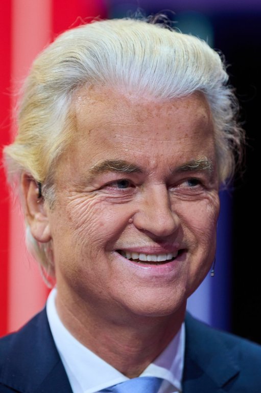 Far-right anti islam lawmaker Geert Wilders of the PVV party poses for a photo prior to a debate at the SBS6 TV studio in Hilversum, Netherlands, Thursday, Oct. 23, 2025. (AP Photo/Peter Dejong)