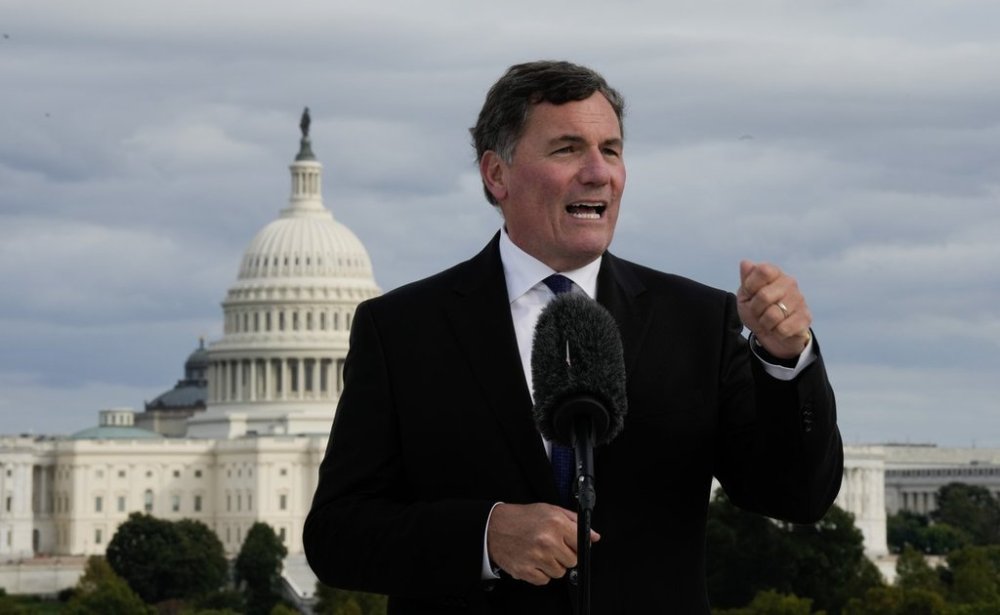 Dominic LeBlanc, President of the King’s Privy Council for Canada and Minister responsible for Canada-U.S. Trade, Intergovernmental Affairs, Internal Trade and One Canadian Economy, speaks with reporters at the Canadian Embassy in Washington, D.C., Tuesday, Oct. 7, 2025. THE CANADIAN PRESS/Adrian Wyld