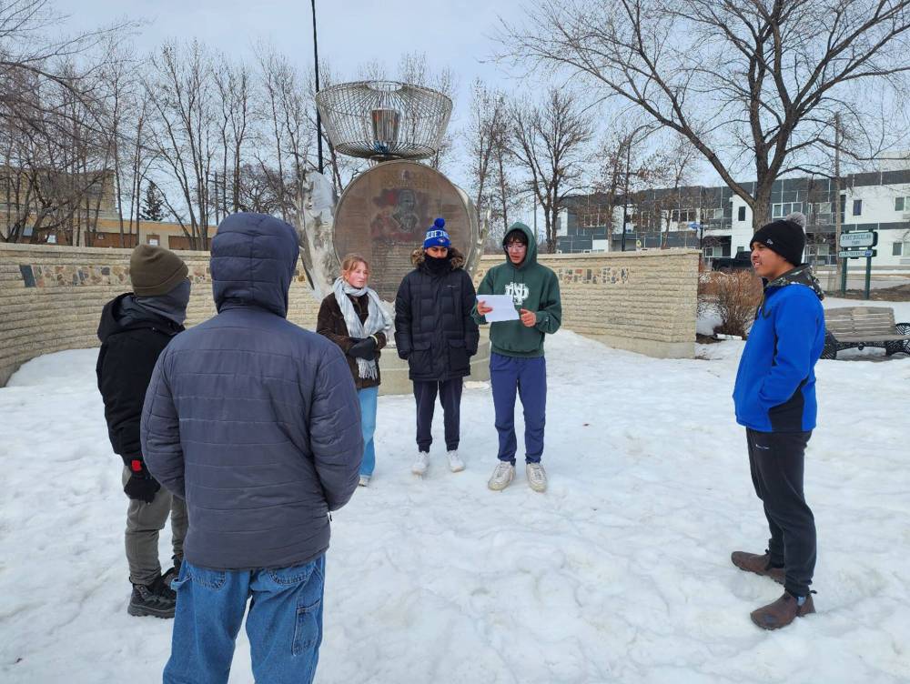 SUPPLIED
Students learned about slavery across Canada and its connection to the fur trade at the Scots Monument as part of In Flight: Our Black History Walk in February.