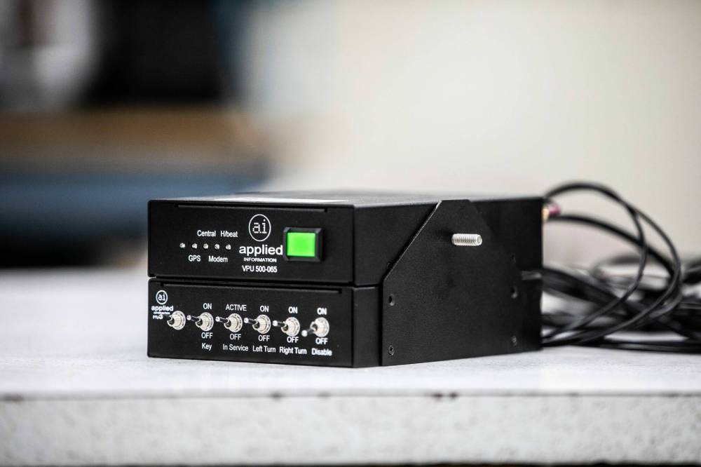 MIKAELA MACKENZIE / FREE PRESS
The simple-looking black-box device installed in WFPS ambulances, fire trucks and SUVs will be able to communicate with a controller at affected traffic lights through cellular and radio signals.