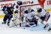 JOHN WOODS / FREE PRESS FILES
                                Winnipeg Jets’ Nikita Chibrikov (90) attempts a wraparound on Edmonton Oilers goaltender Calvin Pickard (30) as Joshua Brown (44) defends during second period pre-season NHL action in Winnipeg on Tuesday, September 23, 2025.