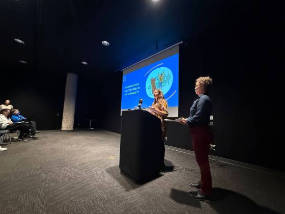 Dr. Christine Mayor (left) and Dr. Julie Chamberlain present their findings at the Millenium Library on Monday. (Scott Billeck / Free Press)