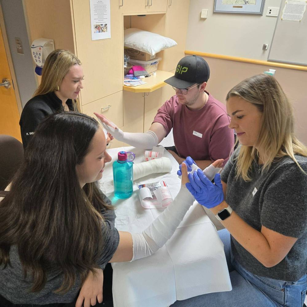 First- and second-year medical students from the University of Manitoba’s Max Rady College of Medicine practise casting procedures at the Swan Valley Primary Care Centre. The students are part of the student-led Rural Interest Group (RIG) program at U of M, which gives students an opportunity to see what a rural physician practice could look like. (Prairie Mountain Health)