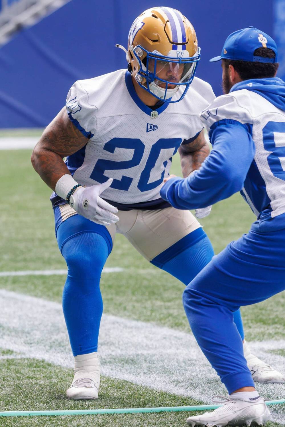 MIKE DEAL / FREE PRESS FILES
Winnipeg Blue Bombers running back Brady Oliveira (20) said the club is embracing the underdog role this season after hosting the Western final the last four post-seasons.