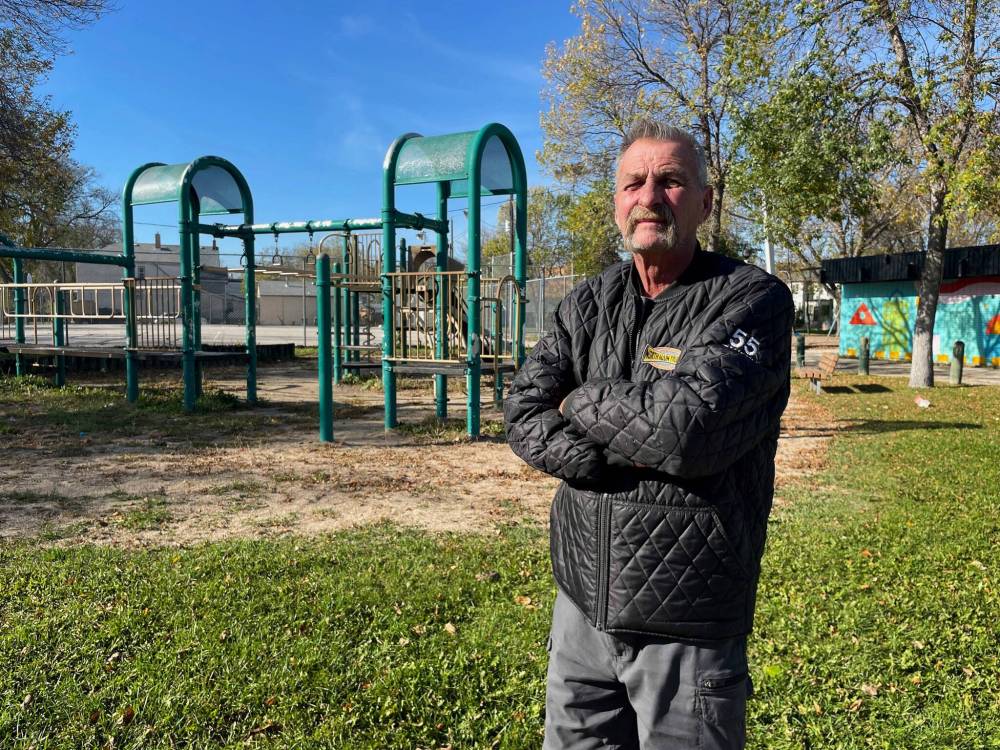 RUTH BONNEVILLE / FREE PRESS
Darrell Warren visits Pritchard Park on Wednesday. Warren will host an official launch of the William Whyte tip line on Oct. 20 at the park.