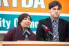 MIKAELA MACKENZIE / FREE PRESS
                                Chris Sweryda announces his candidacy for Elmwood-East Kildonan city councillor with Sarah Schreyer, wife of the late Elmwood-East Kildonan councillor Jason Schreyer, on Thursday.