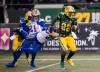 AMBER BRACKEN / THE CANADIA PRESS
Winnipeg Blue Bombers' Ethan Ball (29) hangs onto Edmonton Elks' Javon Leake (22) during first half CFL action in Edmonton on Saturday, October 11, 2025.
